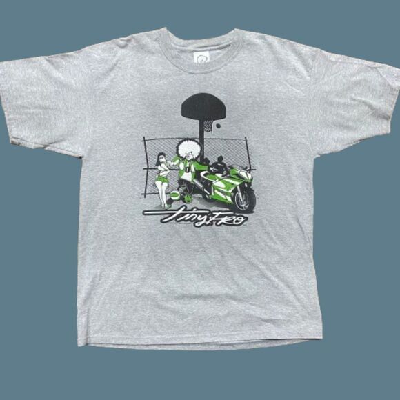 Tiny Fro Y2K Vintage Motorcycle Hip Hop Grey Green Cotton T-Shirt Men's Size XL - Picture 1 of 8